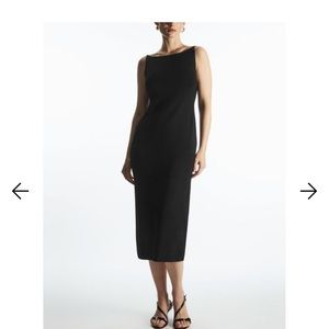COS square neck midi knitted slip dress black NWT